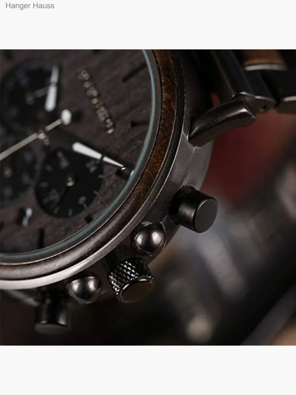 Wood & Stainless Steel Chronograph Military Quartz Casual Wristwatch
